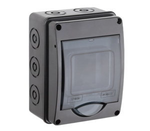 Щиток для открытой проводки с вертикальной дверцей на 3 модуля черный IP66 (ЩРН-П-3)