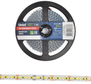 ULS-2835-180LED/m-10mm-IP20-DC24V-17W/m-5M-4000K Гибкая светодиодная лента на самоклеящейся основе. 