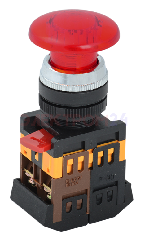 Кнопка управления AELA-22 "Грибок" d=22мм 1з+1р неон/240В красная IEK Кнопка управления AELA-22 "Грибок" d=22мм 1з+1р неон/240В красная IEK