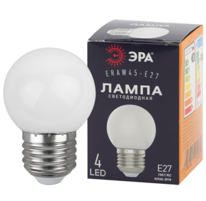 Лампочка светодиодная ЭРА STD ERAW45-E27 E27 / Е27 1Вт шар белый для белт-лайт