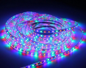 Лента светодиодная 220В, 14,4Вт, 60Led, 5050, IP65, мульти (ES) 1метр + блок