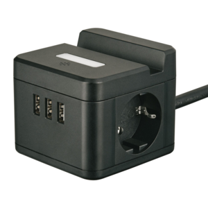 S-GCD2-1.5SBUH BLACK Удлинитель серии Standard. с-з. шнур 1.5м. 2 гнезда. 3 USB. 16А. держатель для 