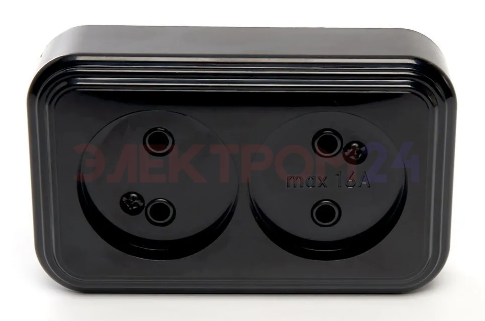 Розетка 2-ая О/У без заземления черная (RA 16-237-Ч) Розетка 2-ая О/У без заземления черная (RA 16-237-Ч)