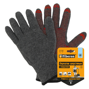 Перчатки шерсть ПВХ  точка 10 класс вязки утеплен. размер №9 Fiberon