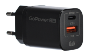 Сетевое зарядное устройство GoPower GPQC09  1USB+1Type-C 35W QC3.0 GAN черный