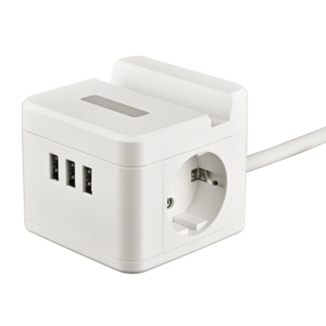 S-GCD2-1.5SBUH WHITE Удлинитель серии Standard. с-з. шнур 1.5м. 2 гнезда. 3 USB. 16А. держатель для 