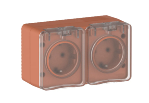 ATLASDESIGN PROFI IP54 О/У РОЗЕТКА двойная с заземлением со шторками, 16А, ТЕРРАКОТОВЫЙ