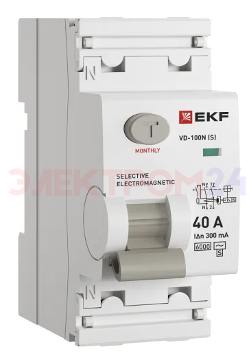 Выключатель дифференциального тока ВД-100N (S) 2P 40А 300мА тип AC эл-мех 6кА PROXIMA EKF Выключатель дифференциального тока ВД-100N (S) 2P 40А 300мА тип AC эл-мех 6кА PROXIMA EKF