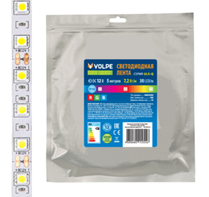 ULS-Q210 5050-30LED/m-10mm-IP20-DC12V-7,2W/m-5M-RGB Гибкая светод/лента на самокл/основ