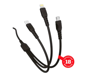 Кабель зарядный GoPower GP05-3-1 2.4A   USB(m) - Type-C/Lightning/microUSB черный 1м.