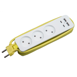 S-CT3-1.8UC WHITE-GREEN Удлинитель серии Travel. шнур 1.8м.. 3 гнездa. 10A. б-з. 2USB+2TYPE C3.1A. Б