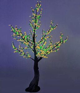 12-023,Светодиодное дерево с листьями "Сакура"(реплика),выс.2,5м,24V, черн.пр.,бело-зеленый SN-S864L