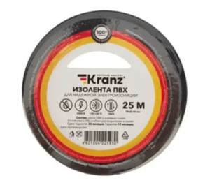 Изолента ПВХ черная 0,13х19 мм, 25 м, черная KRANZ Изолента ПВХ черная 0,13х19 мм, 25 м, черная KRANZ