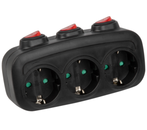 S-GES3-16OB BLACK Разветвитель сетевой с выключателм. с-з. 3 гнезда. 16А. 3500Вт. Черный. ТМ Uniel