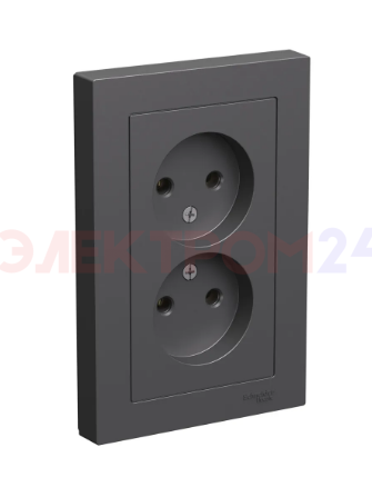 ATLASDESIGN РОЗЕТКА двойная без заземления, 16А, в сборе, БАЗАЛЬТ ATLASDESIGN РОЗЕТКА двойная без заземления, 16А, в сборе, БАЗАЛЬТ