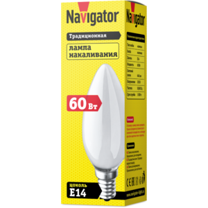 Лампа ЛОН свеча матовая NI-B-60-230-E14-FR Navigator