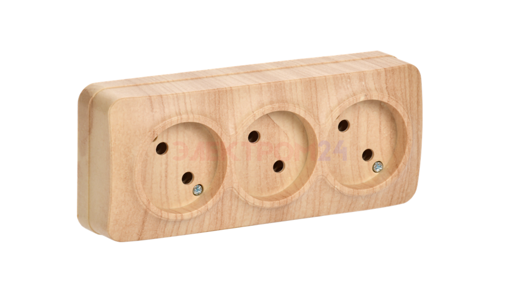 GLORY Розетка 3-местная для открытой установки без заземления без защитных шторок 10А РС23-2-ХС сосн GLORY Розетка 3-местная для открытой установки без заземления без защитных шторок 10А РС23-2-ХС сосн