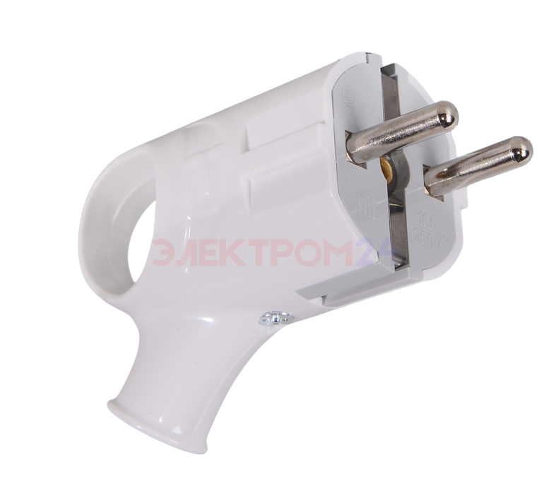 Вилка угловая с ушком с/з, белая 16А 250В Вихрь Вилка угловая с ушком с/з, белая 16А 250В Вихрь