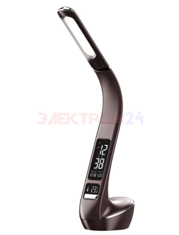 TLD-566 Brown/LED/300Lm/4500K/Dimmer Светильник настольный c часами, календарем, термометром, 6W. TLD-566 Brown/LED/300Lm/4500K/Dimmer Светильник настольный c часами, календарем, термометром, 6W.
