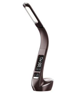 TLD-566 Brown/LED/300Lm/4500K/Dimmer Светильник настольный c часами, календарем, термометром, 6W.