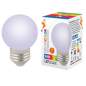 LED-G45-1W/RGB/E27/FR/С Лампа декоративная светодиодная. Форма "шар", матовая. Цвет RGB. ТМ  Volpe.