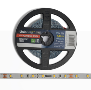 ULS-M11-2835-60LED/m-8mm-IP20-DC12V-4,8W/m-4M-4000K PROFI Гибкая светод/лента на самокл/основе