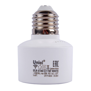 ULH-A180 E27-WF WHITE Умный патрон-адаптер Wi-Fi+Bluetooth. под лампу Е27. 220В. 100Вт. Белый. Голос