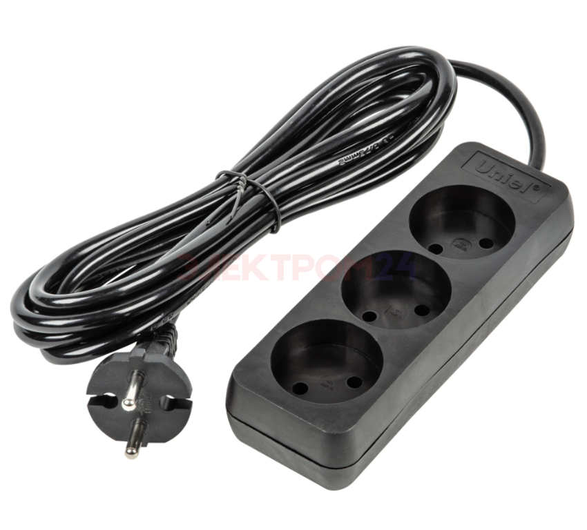 S-CU3-3 BLACK Удлинитель серии Ultra. шнур 3м.. 3 гнезда. 10A. б-з. Черный. TM Uniel S-CU3-3 BLACK Удлинитель серии Ultra. шнур 3м.. 3 гнезда. 10A. б-з. Черный. TM Uniel