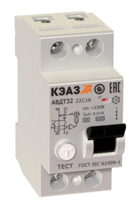АВДТ с защитой от сверхтоков АВДТ32-22C16-A-УХЛ4 КЭАЗ (2P, C16, 30mA)