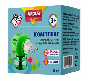Комплект жидкость/электрофумигатор "ARGUS BABY" 3+ от комаров на 45 ночей 30мл.