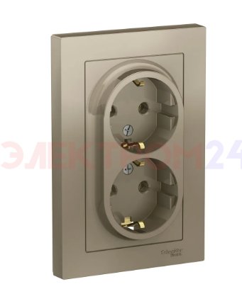 ATLASDESIGN РОЗЕТКА двойная с заземлением без шторок, 16А, в сборе, ШАМПАНЬ ATLASDESIGN РОЗЕТКА двойная с заземлением без шторок, 16А, в сборе, ШАМПАНЬ